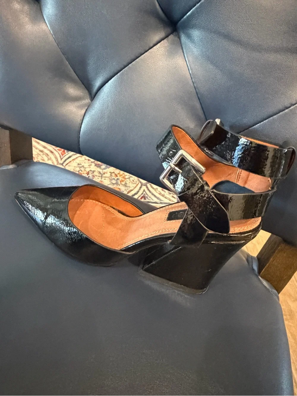 Topshop Gamma Court Shoes sleek black patent finish chunk heel size 36 5.5 US